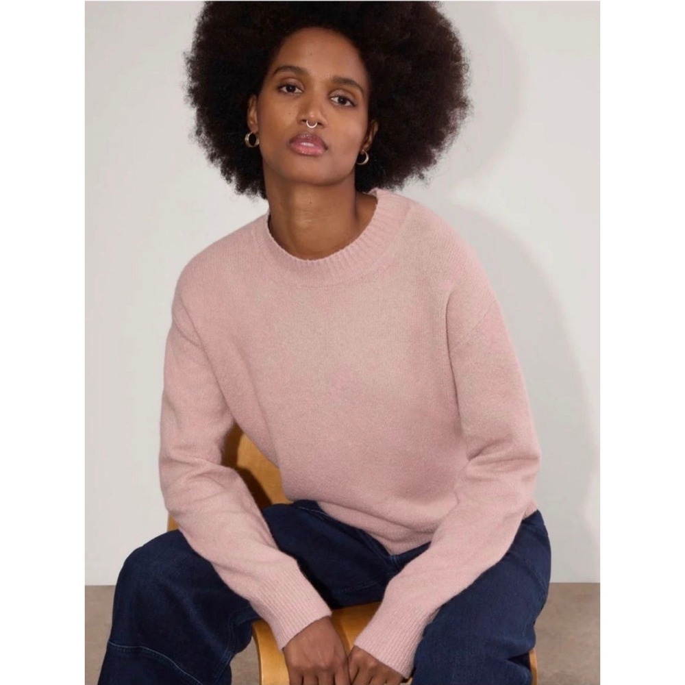 NWT Everlane The Cocoon Crew Sweater in Plush Cotton Wool Blend Fawn Pink Size S